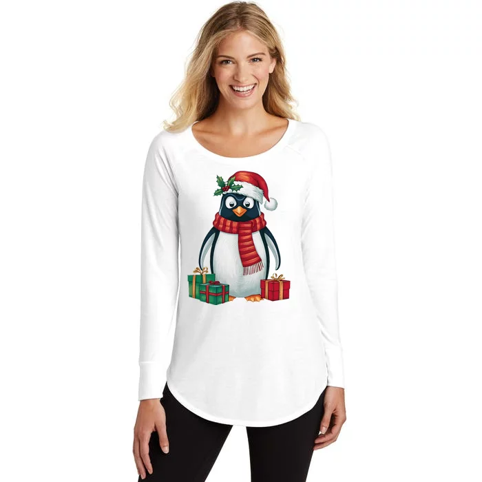 Penguin Lover Xmas Holiday Santa Emperor Penguin Christmas Women's Perfect Tri Tunic Long Sleeve Shirt