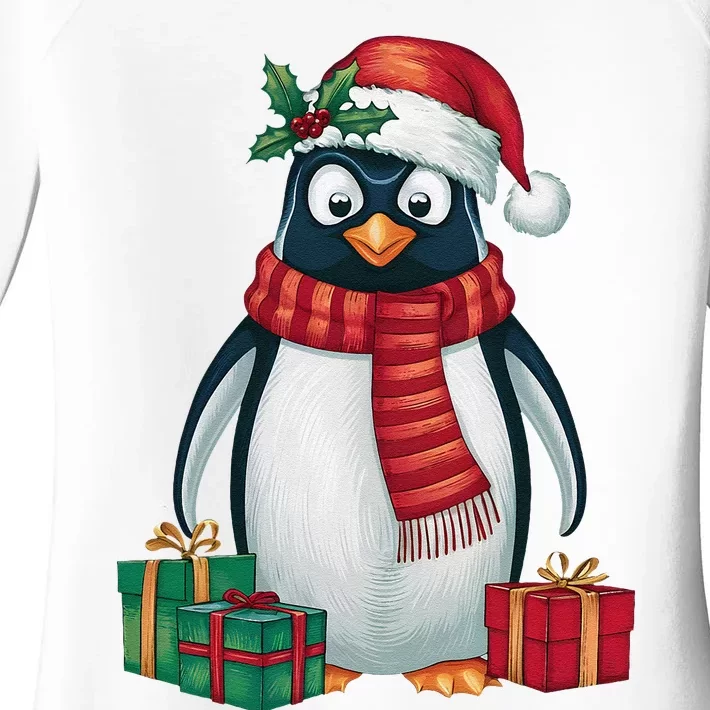 Penguin Lover Xmas Holiday Santa Emperor Penguin Christmas Women's Perfect Tri Tunic Long Sleeve Shirt