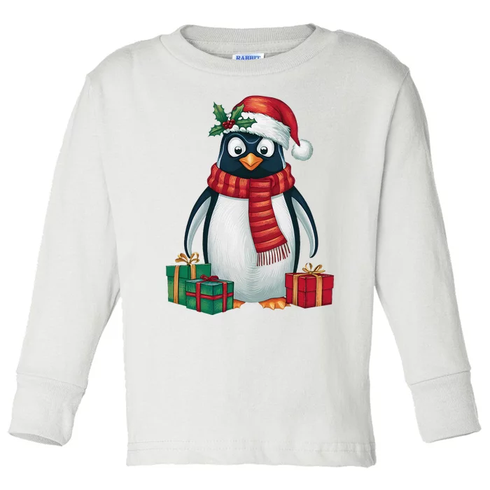 Penguin Lover Xmas Holiday Santa Emperor Penguin Christmas Toddler Long Sleeve Shirt