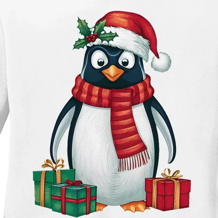 Penguin Lover Xmas Holiday Santa Emperor Penguin Christmas Ladies Long Sleeve Shirt