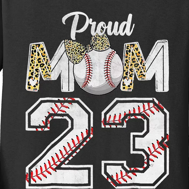 Proud Mom 23 Graduation Mother's Day Baseball Leopard Kids Long Sleeve Shirt