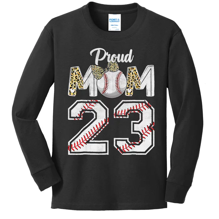 Proud Mom 23 Graduation Mother's Day Baseball Leopard Kids Long Sleeve Shirt