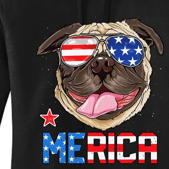 Pug Merica 4th of July Dog Puppy Women's Pullover Hoodie