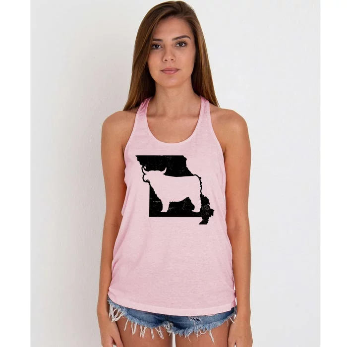 Patriotic Missouri 4th July Design Highland Cow Gift Women's Knotted Racerback Tank