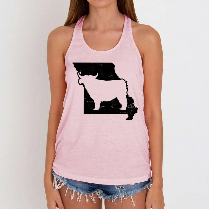 Patriotic Missouri 4th July Design Highland Cow Gift Women's Knotted Racerback Tank