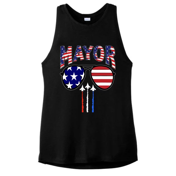 Patriotic Mayor 4th Of July Usa American Flag Ladies Tri-Blend Wicking Tank