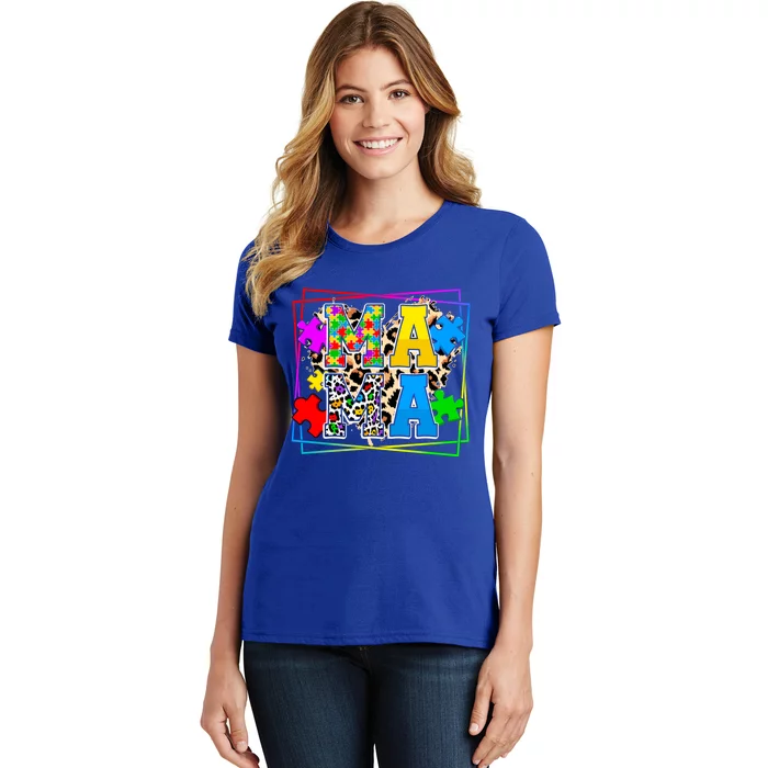 Puzzle Mama Autism Awareness Melanin Autism Leopard Mama Cool Gift Women's T-Shirt