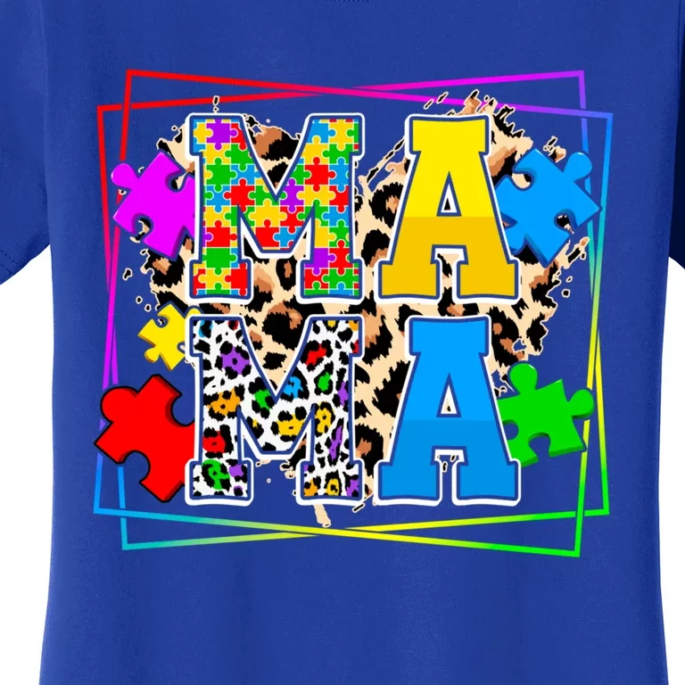 Puzzle Mama Autism Awareness Melanin Autism Leopard Mama Cool Gift Women's T-Shirt