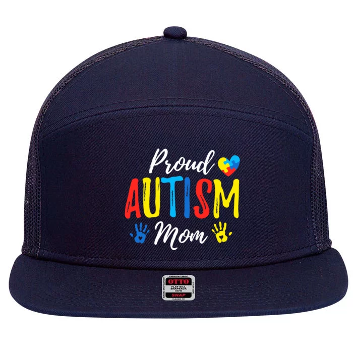 Proud Mom Autism Awareness Family Matching 7 Panel Mesh Trucker Snapback Hat