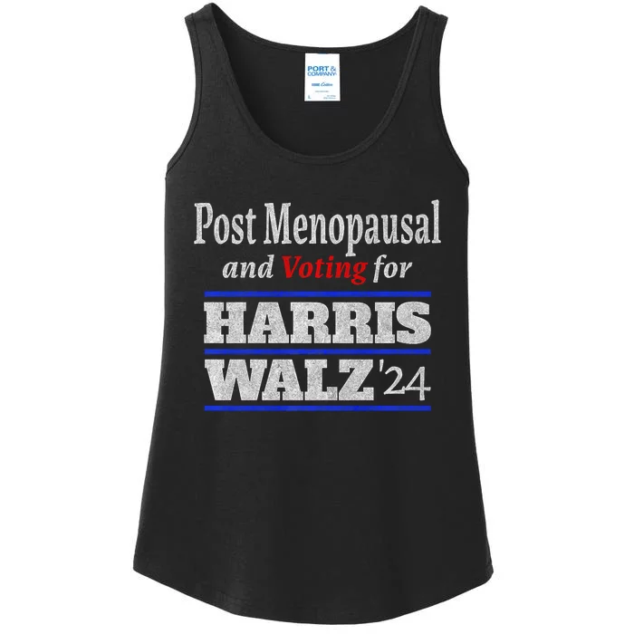 Post Menopausal And Voting For Harris Walz 24 Vintage Font Ladies Essential Tank