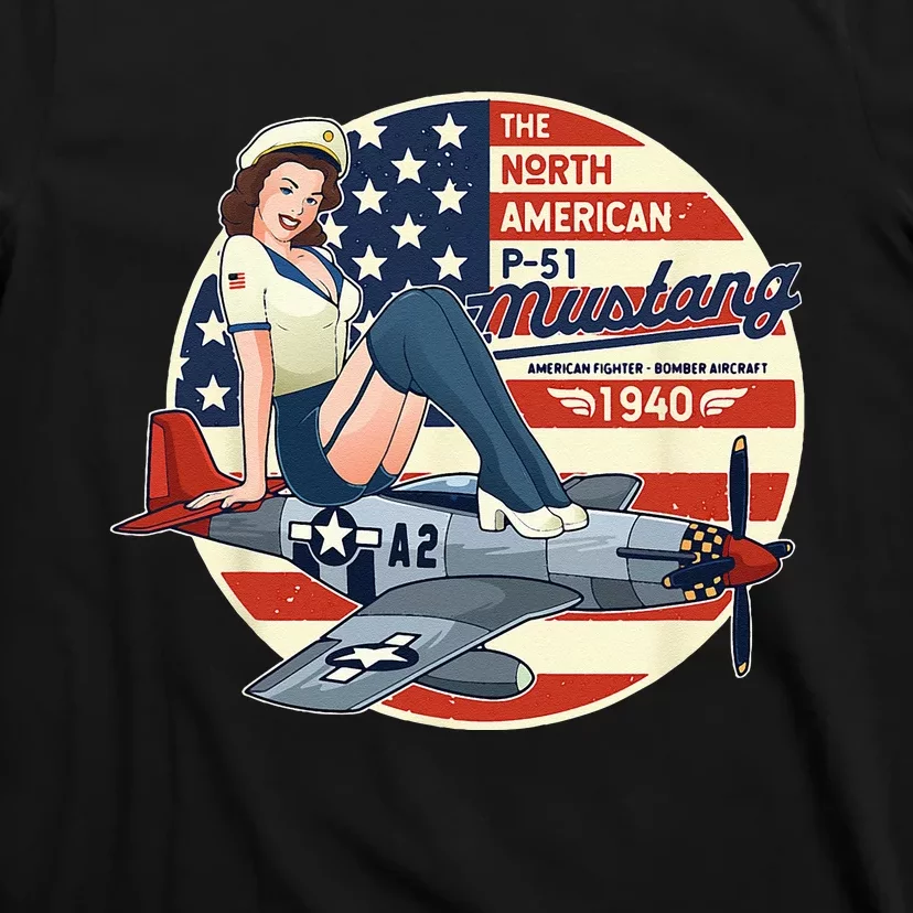 P51 Mustang Airplane For Men WWII Pinup T-Shirt