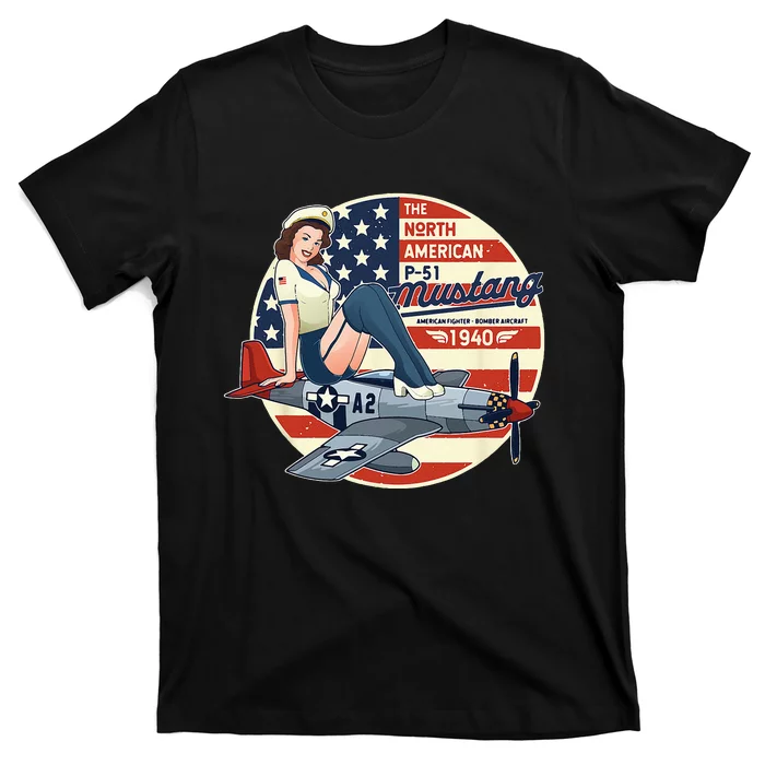 P51 Mustang Airplane For Men WWII Pinup T-Shirt