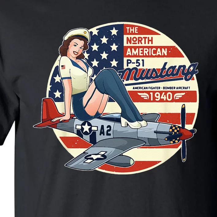 P51 Mustang Airplane For Men WWII Pinup Tall T-Shirt