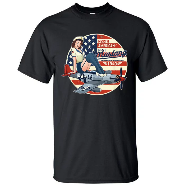 P51 Mustang Airplane For Men WWII Pinup Tall T-Shirt