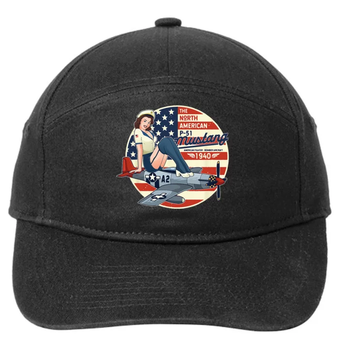 P51 Mustang Airplane For Men WWII Pinup 7-Panel Snapback Hat