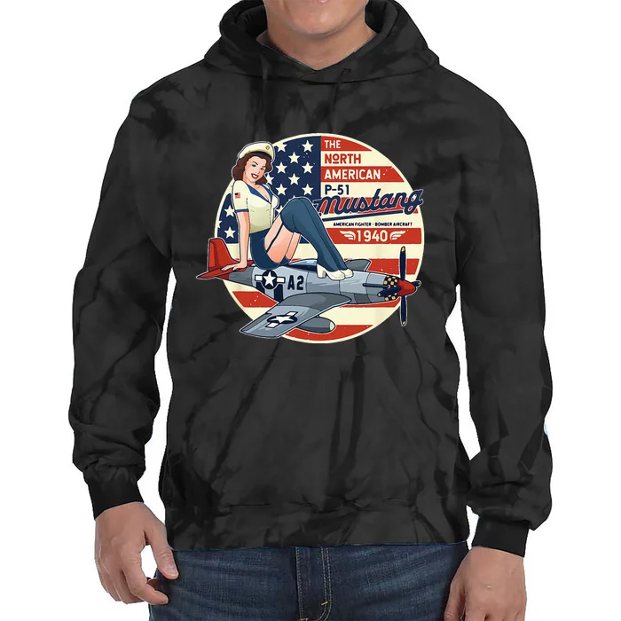 P51 Mustang Airplane For Men WWII Pinup Tie Dye Hoodie