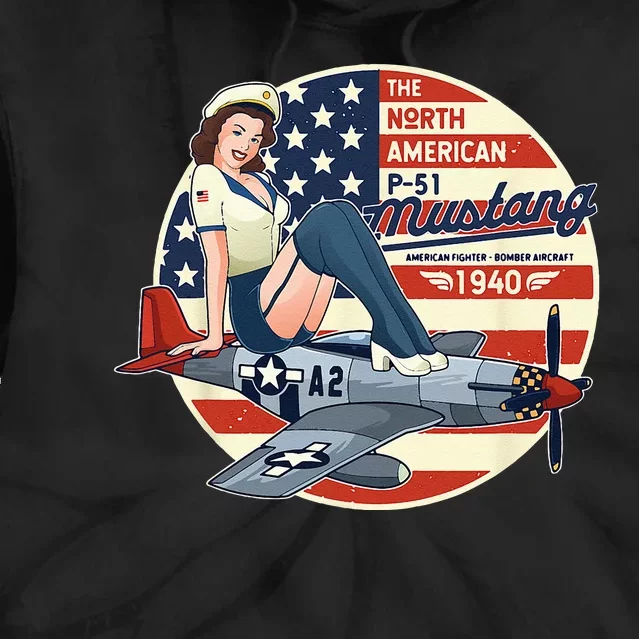 P51 Mustang Airplane For Men WWII Pinup Tie Dye Hoodie