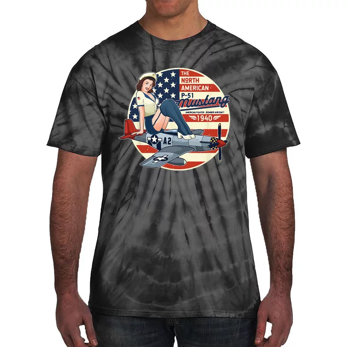 P51 Mustang Airplane For Men WWII Pinup Tie-Dye T-Shirt