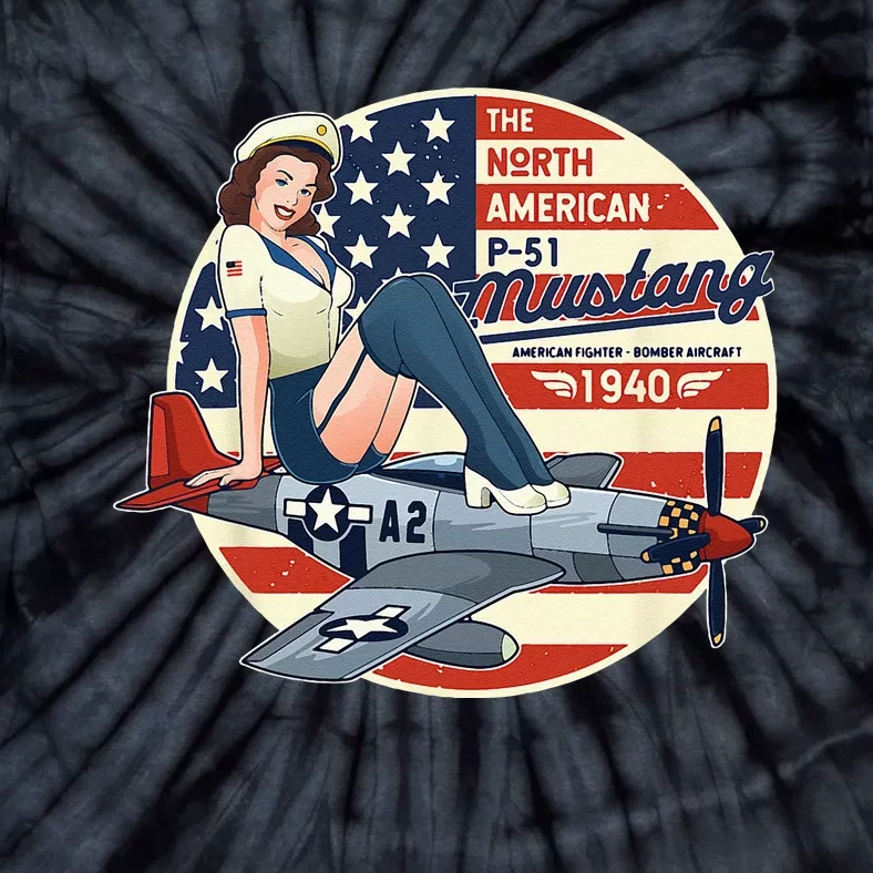 P51 Mustang Airplane For Men WWII Pinup Tie-Dye T-Shirt