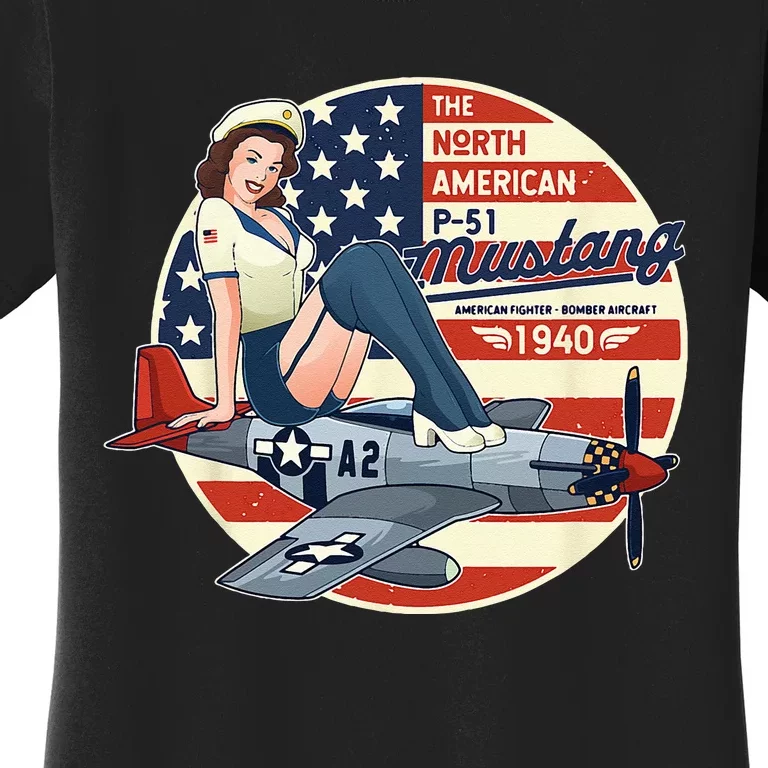 P51 Mustang Airplane For Men WWII Pinup Women's T-Shirt