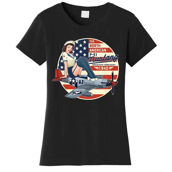 P51 Mustang Airplane For Men WWII Pinup Women's T-Shirt