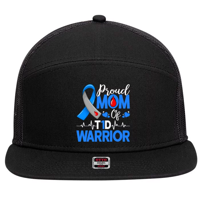 Proud Mom A Diabetes Warrior T1D Awareness Insulin Pancreas 7 Panel Mesh Trucker Snapback Hat