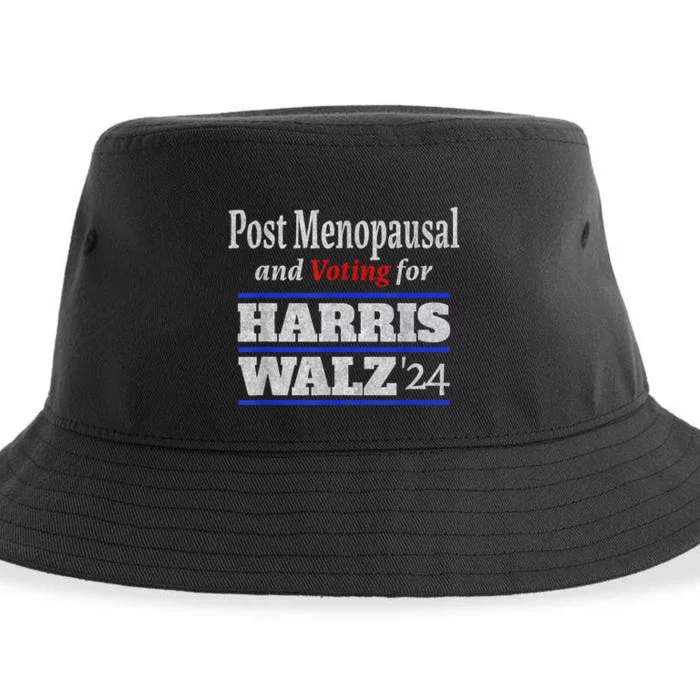 Post Menopausal And Voting For Harris Walz 24 Vintage Font Sustainable Bucket Hat