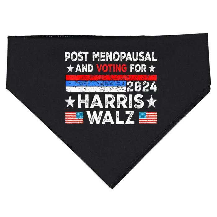 Post Menopausal And Voting For Harris Walz 24 Vintage Font USA-Made Doggie Bandana