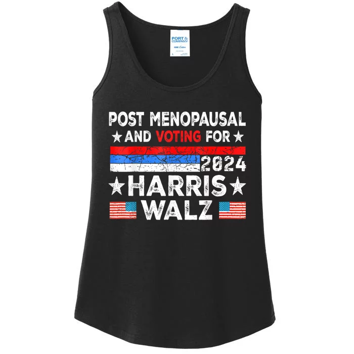 Post Menopausal And Voting For Harris Walz 24 Vintage Font Ladies Essential Tank