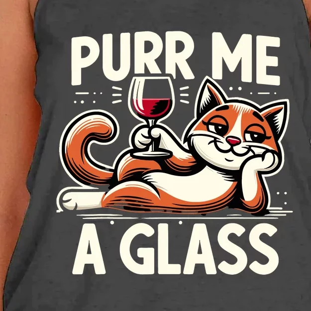 Purr Me A Glass Funny Cat Wine Glass Fun Unique Cat Women's Knotted Racerback Tank