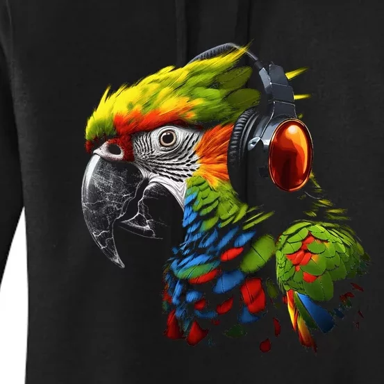 Parrot Music Art Headphones Musicians Animal Bird Parrot Women's Pullover Hoodie