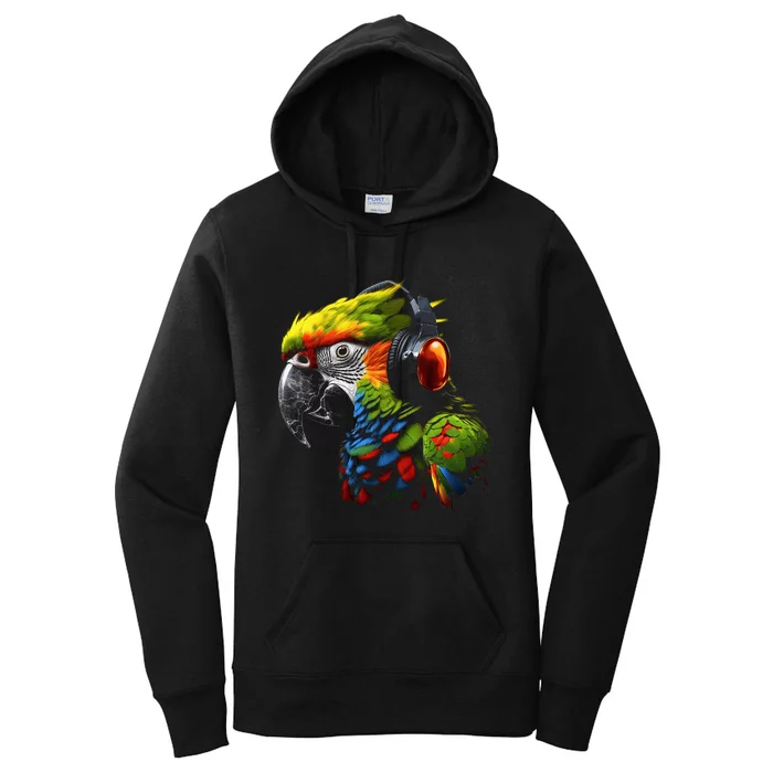 Parrot Music Art Headphones Musicians Animal Bird Parrot Women's Pullover Hoodie