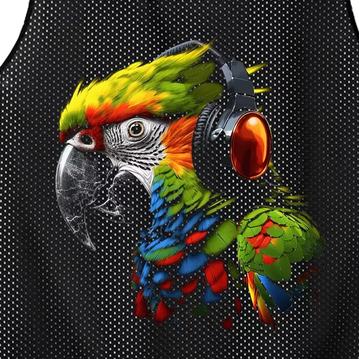 Parrot Music Art Headphones Musicians Animal Bird Parrot Mesh Reversible Basketball Jersey Tank