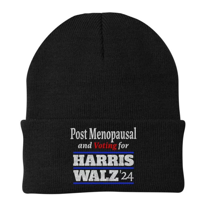 Post Menopausal And Voting For Harris Walz 24 Vintage Font Knit Cap Winter Beanie