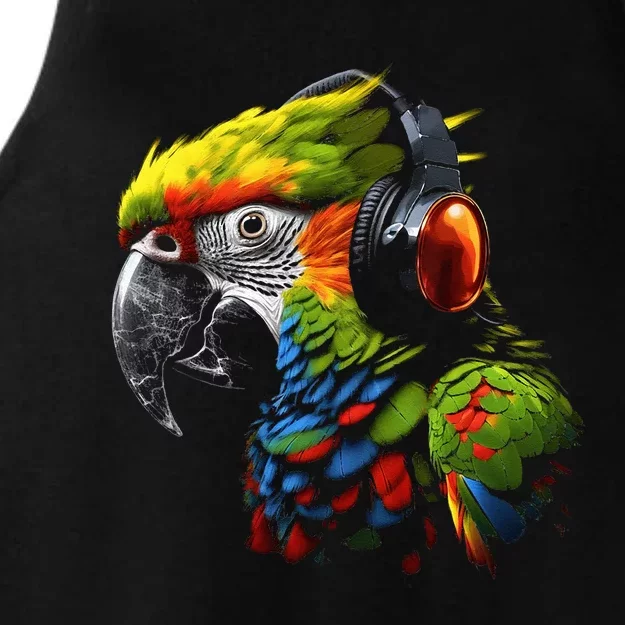 Parrot Music Art Headphones Musician Animal Bird Parrot Ladies Tri-Blend Wicking Tank