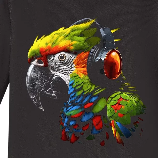 Parrot Music Art Headphones Musician Animal Bird Parrot Baby Long Sleeve Bodysuit