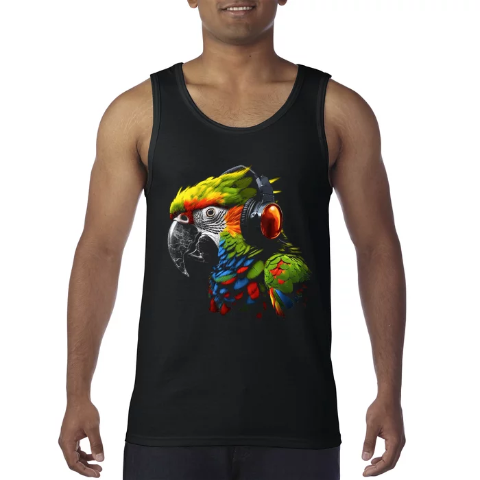 Parrot Music Art Headphones Musician Animal Bird Parrot Tank Top