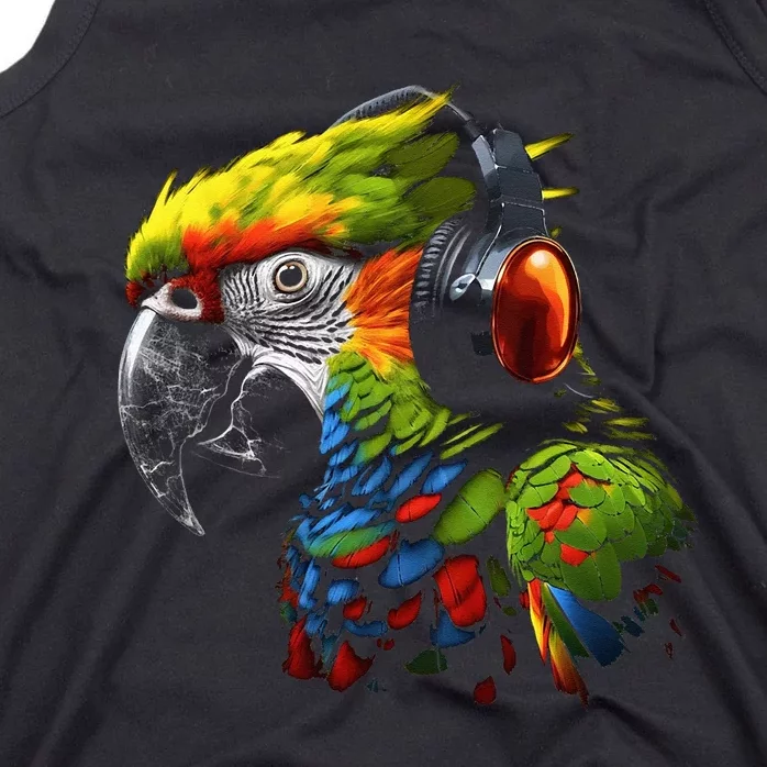 Parrot Music Art Headphones Musician Animal Bird Parrot Tank Top