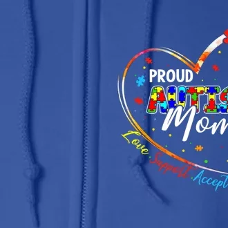 Proud Mom Autism Awareness Family Matching Tee Heart Puzzle Cute Gift Full Zip Hoodie