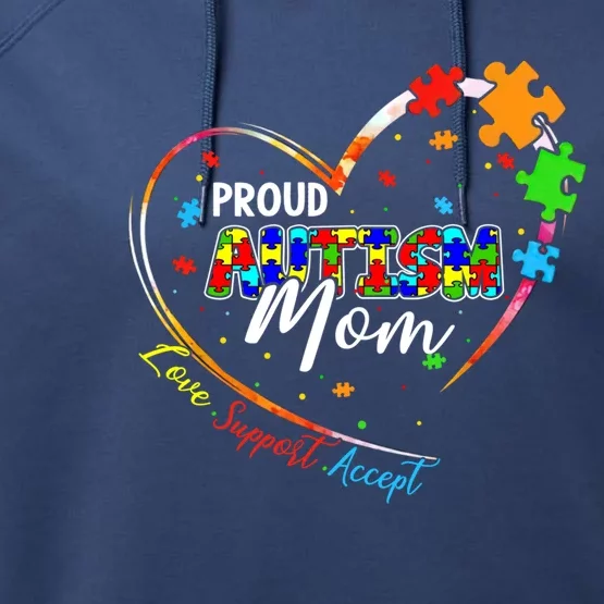 Proud Mom Autism Awareness Family Matching Tee Heart Puzzle Cute Gift Performance Fleece Hoodie