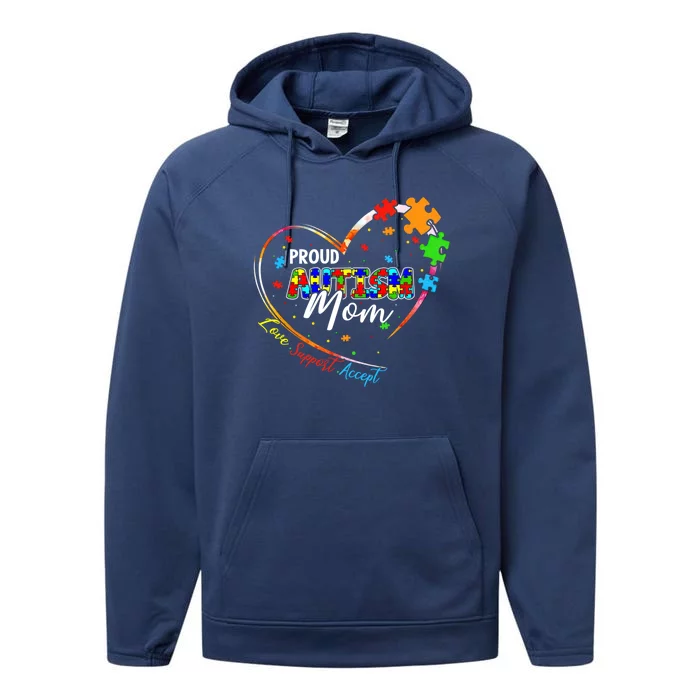 Proud Mom Autism Awareness Family Matching Tee Heart Puzzle Cute Gift Performance Fleece Hoodie