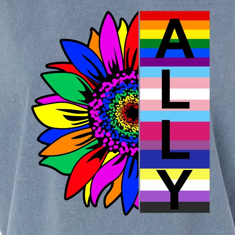 Pride Month Ally Rainbow Sunflower Garment-Dyed Women's Muscle Tee