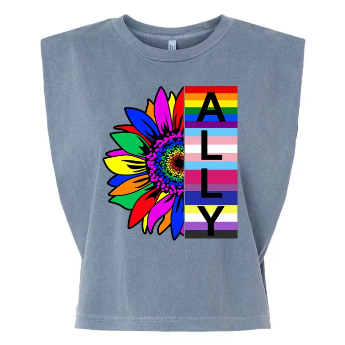 Pride Month Ally Rainbow Sunflower Garment-Dyed Women's Muscle Tee