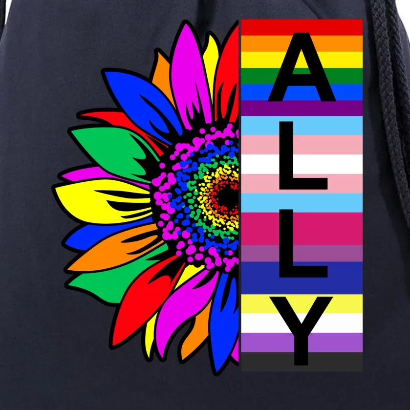 Pride Month Ally Rainbow Sunflower Drawstring Bag