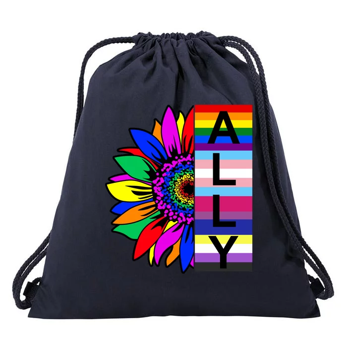 Pride Month Ally Rainbow Sunflower Drawstring Bag