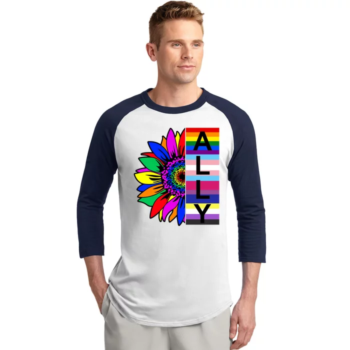 Pride Month Ally Rainbow Sunflower Baseball Sleeve Shirt