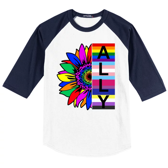 Pride Month Ally Rainbow Sunflower Baseball Sleeve Shirt