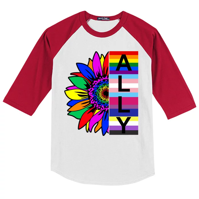 Pride Month Ally Rainbow Sunflower Kids Colorblock Raglan Jersey