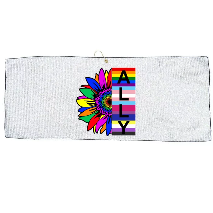 Pride Month Ally Rainbow Sunflower Large Microfiber Waffle Golf Towel