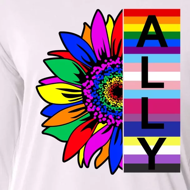 Pride Month Ally Rainbow Sunflower Cooling Performance Long Sleeve Crew